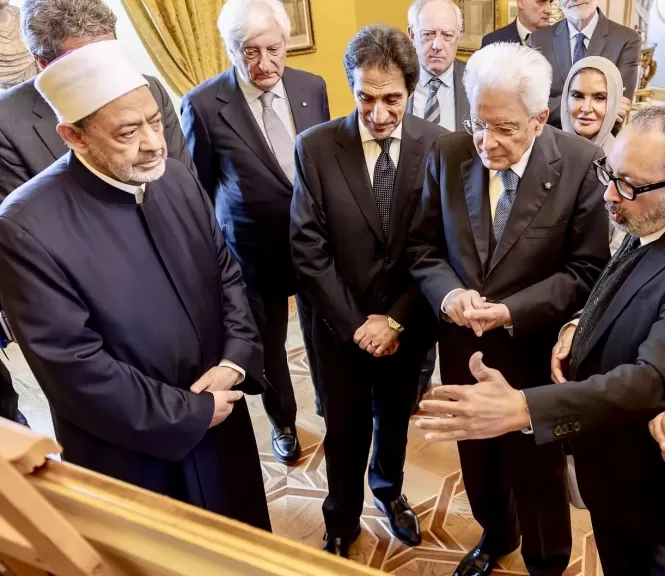الرئيس الإيطالي وشيخ الأزهر والسفير بسام راضي