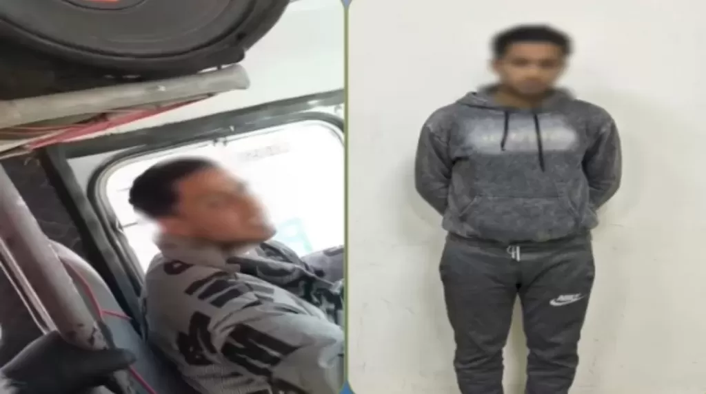 المتهم بعد ضبطه ولقطة من الفيديو